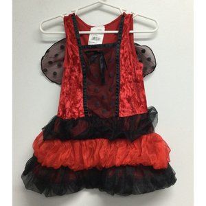 Ladybug Fairy Halloween Costume Dress W/ Wings Toddler Girl Size 2-4 Red Black